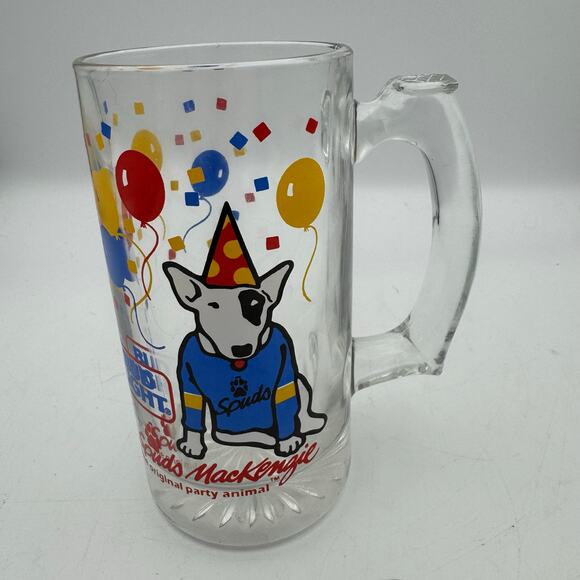 Vintage 1987 Bud Light Spuds MacKenzie Party Dog Beer Mug Glass Stein - Picture 1 of 7